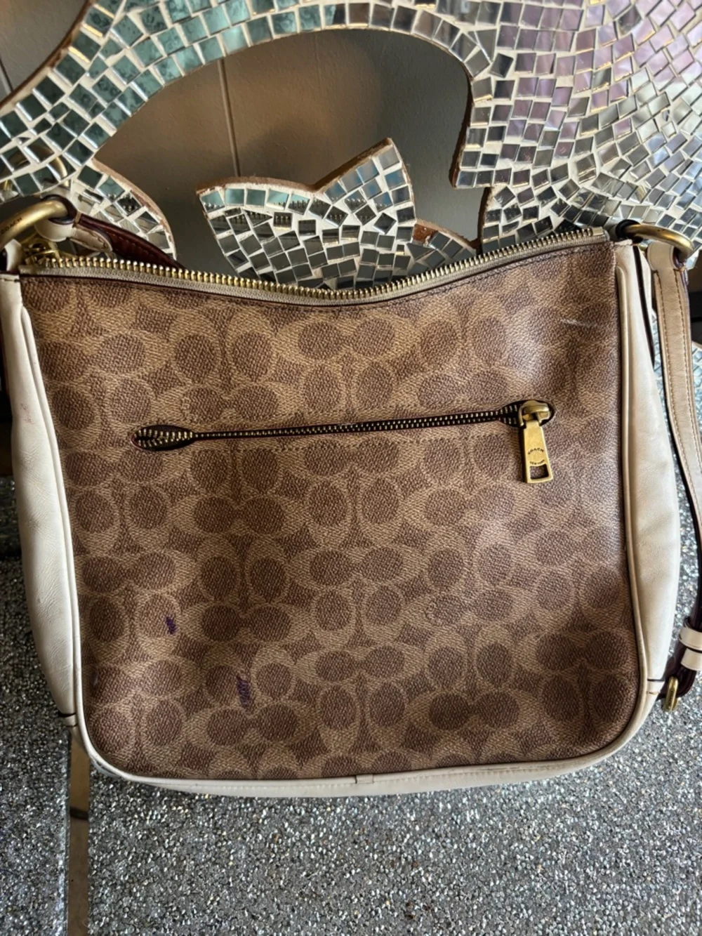 💕Coach Brown Signature Canvas Crossbody with Cream‎ Trim
